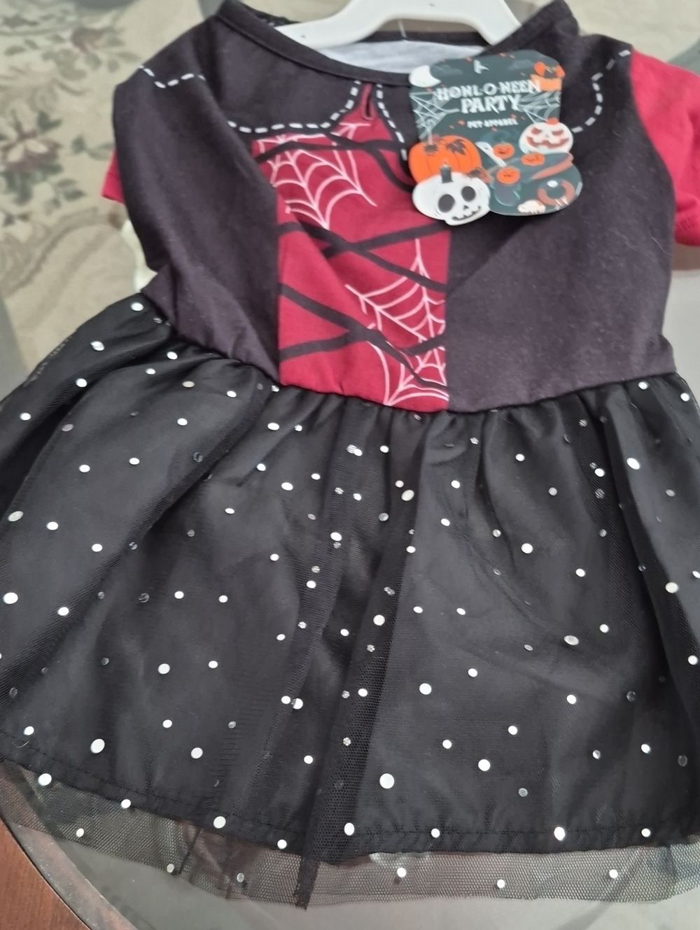 Halloween Spiderweb Dog Dress - Black & Red